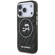 Заредете изображение във визуализатора на галерията – KARL LAGERFELD case for IPHONE 17 Pro compatible with MagSafe KLHMP17LHMKBKCHOK (IML Glitter K&amp;C Heads Logo) black
