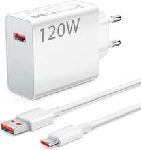 Заредете изображение във визуализатора на галерията – XIAOMI original charger USB A QC3.0 3A 120W MDY-14-EE + data cable USB A to Type C 6A 1m white bulk
