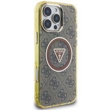 Заредете изображение във визуализатора на галерията – GUESS case for IPHONE 16 Pro Max compatible with MagSafe GUHMP16XHG4PRTGW (IML Metal Glitter 4G Circle Triangle) brown
