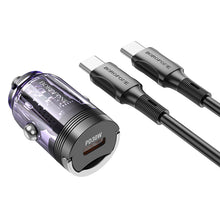 Заредете изображение във визуализатора на галерията – Borofone Car charger BZ29 Ray - Type C - PD 30W 3A with Type C to Type C transparent-purple
