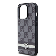 Заредете изображение във визуализатора на галерията – Original Case DKNY hardcase Leather Checkered Mono Pattern &amp; Printed Stripes DKHCP14LPCPTSSK for Iphone 14 Pro black
