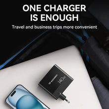 Заредете изображение във визуализатора на галерията – Wozinsky CGWCB 140W GaN wall charger 3 x USB-C / 2 x USB-A - black
