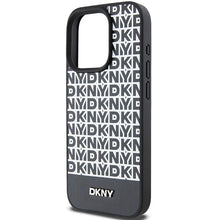 Заредете изображение във визуализатора на галерията – Original Case DKNY hardcase Leather Printed Pattern Metal Logo MagSafe DKHMP15LPSOSPK for Iphone 15 Pro black
