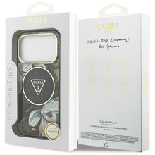 Заредете изображение във визуализатора на галерията – GUESS case for IPHONE 17 Pro Max compatible with MagSafe GUHMP17XHFLPEDK (IML Metal Glitter Flowers Triangle) black
