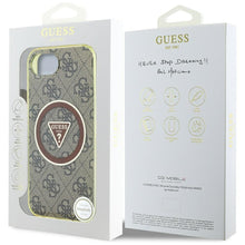 Заредете изображение във визуализатора на галерията – GUESS case for IPHONE 16e (SE 4 2025) compatible with MagSafe GUHMPSE4HG4PRTGW (IML Metal Glitter 4G Circle Triangle) brown
