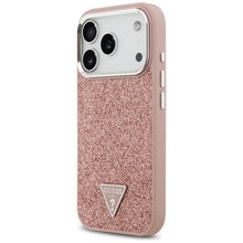 Заредете изображение във визуализатора на галерията – GUESS case for IPHONE 17 Pro compatible with MagSafe GUHMP17LPFGTSCMP (PU Glitter W/ Triangle Logo) pink
