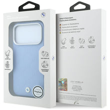 Заредете изображение във визуализатора на галерията – BMW case for IPHONE 18 Pro/17 Pro compatible with MagSafe (Sign Deboss Quilted W/ Metal Logo) blue

