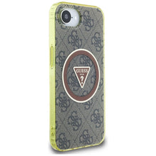 Заредете изображение във визуализатора на галерията – GUESS case for IPHONE 16e (SE 4 2025) compatible with MagSafe GUHMPSE4HG4PRTGW (IML Metal Glitter 4G Circle Triangle) brown
