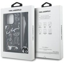 Заредете изображение във визуализатора на галерията – KARL LAGERFELD case for IPHONE 16 PRO MAX KLHCP16XPGGRMPCK compatible with MagSafe (CRSSBY Grained PU W/ Pattern &amp; Logo) black
