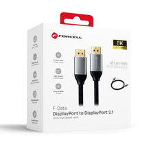 Заредете изображение във визуализатора на галерията – Cable Display Port to Display Port 2.1 Forcell 16K 60Hz/8K 120Hz/4K 240Hz - High Speed, HDR, Ethernet, G-SYNC/FreeSync, 80Gbps, 2 m black
