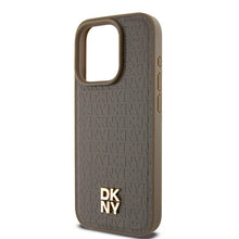 Заредете изображение във визуализатора на галерията – DKNY Leather Pattern Metal Logo MagSafe case for iPhone 14 Pro - brown
