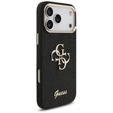 Заредете изображение във визуализатора на галерията – GUESS case for IPHONE 17 Pro Max GUHCP17XHG4SGCK (Fixed Glitter Big 4G Metal Frame) black
