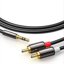Заредете изображение във визуализатора на галерията – Ugreen AV116 10749 audio mini jack cable 3.5 mm (male) / 2RCA (male) 1m - black

