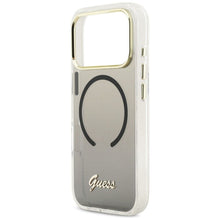 Заредете изображение във визуализатора на галерията – GUESS case for IPHONE 17 Pro compatible with MagSafe GUHMP17L5HTGMCSK (IML Gradient Script Metal) black
