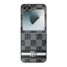 Заредете изображение във визуализатора на галерията – DKNY case for SAMSUNG Z Flip 6 DKHCZF6PCPTSSK (HC PU Chequered Pattern W/ Printed Stripes) black
