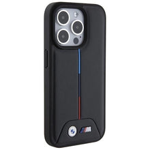 Заредете изображение във визуализатора на галерията – BMW Quilted Tricolor case for iPhone 15 Pro Max - black

