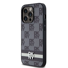 Заредете изображение във визуализатора на галерията – Original Case DKNY hardcase Leather Checkered Mono Pattern &amp; Printed Stripes DKHCP14LPCPTSSK for Iphone 14 Pro black
