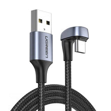Заредете изображение във визуализатора на галерията – Ugreen nylon angled cable USB - USB Type C cable 2 m 3 A 18 W Quick Charge AFC FCP for gamers gray (70315)
