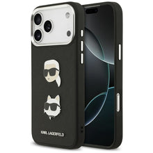 Заредете изображение във визуализатора на галерията – KARL LAGERFELD case for IPHONE 17 Pro Max KLHCP17XPSFDHPOK (FW Grained PU W/ K&amp;C Heads Pin &amp; Logo) black
