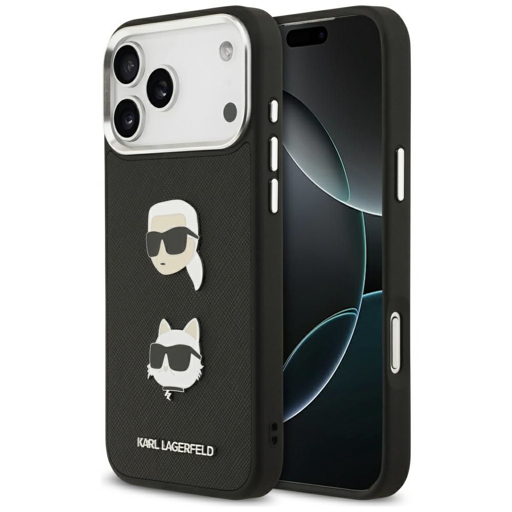 KARL LAGERFELD case for IPHONE 17 Pro Max KLHCP17XPSFDHPOK (FW Grained PU W/ K&C Heads Pin & Logo) black