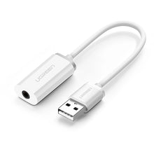Заредете изображение във визуализатора на галерията – Ugreen US206 30712 USB-A (male) / 3.5 mm mini jack (female) adapter - white
