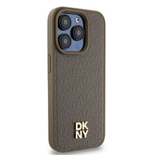 Заредете изображение във визуализатора на галерията – DKNY Leather Pattern Metal Logo MagSafe case for iPhone 14 Pro - brown
