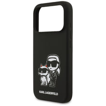 Заредете изображение във визуализатора на галерията – KARL LAGERFELD case for IPHONE 17 Pro compatible with MagSafe KLHMP17LSKCGRGOK (Silicone W/ K&amp;C Sketch &amp; Logo) black

