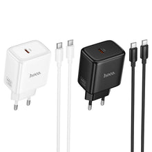 Заредете изображение във визуализатора на галерията – Phone GaN charger Hoco USB C PD AVS 40W max 60W with USB C to USB C cable N83 black
