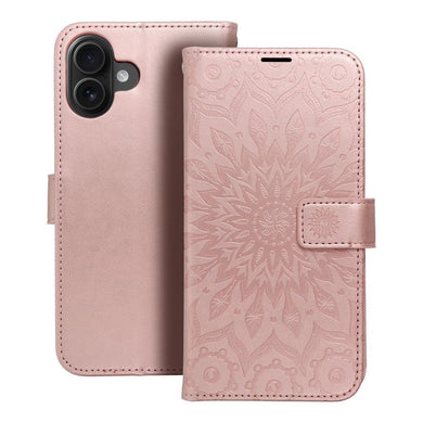 Калъф тип книга MEZZO за IPHONE 16 Plus mandala розов златист