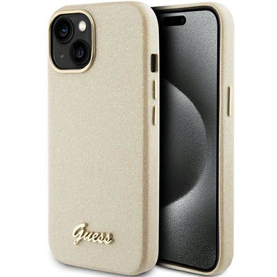 Оригинален гръб GUESS за IPHONE 13 / 14 / 15 GUHCP15SPGMCSD (Glitter Glossy Script) златист