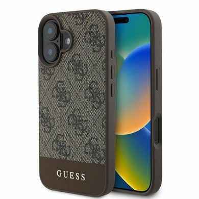 Оригинален гръб GUESS за IPHONE 16 GUHCP16SG4GLBR (PC/TPU 4G PU Bottom Stripe) кафяв