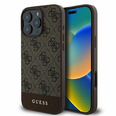 Оригинален гръб GUESS за IPHONE 16 Pro GUHCP16LG4GLBR (PC/TPU 4G PU Bottom Stripe) кафяв