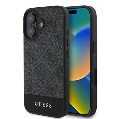 Оригинален гръб GUESS за IPHONE 16 GUHCP16SG4GLGR (PC/TPU 4G PU Bottom Stripe) сив