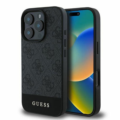 Оригинален гръб GUESS за IPHONE 16 Pro GUHCP16LG4GLGR (PC/TPU 4G PU Bottom Stripe) сив