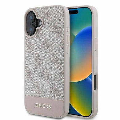 Оригинален гръб GUESS за IPHONE 16 GUHCP16SG4GLPI (4G PU Bottom Stripe) розов