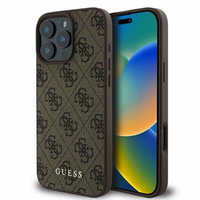 Оригинален гръб GUESS за IPHONE 16 Pro GUHCP16LG4GFBR (PU 4G Classic) кафяв