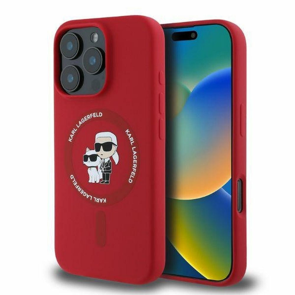 Оригинален гръб KARL LAGERFELD за IPHONE 16 Pro Max compatible with MagSafe KLHMP16XSCMKCRHR (Silicone KC Body Ring) червен