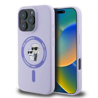 Оригинален гръб KARL LAGERFELD за IPHONE 16 Pro Max compatible with MagSafe KLHMP16XSCMKCRHU (Silicone KC Body Ring) лилав