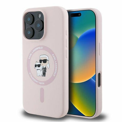 Оригинален гръб KARL LAGERFELD за IPHONE 16 Pro Max compatible with MagSafe KLHMP16XSCMKCRHP (Silicone KC Body Ring) розов