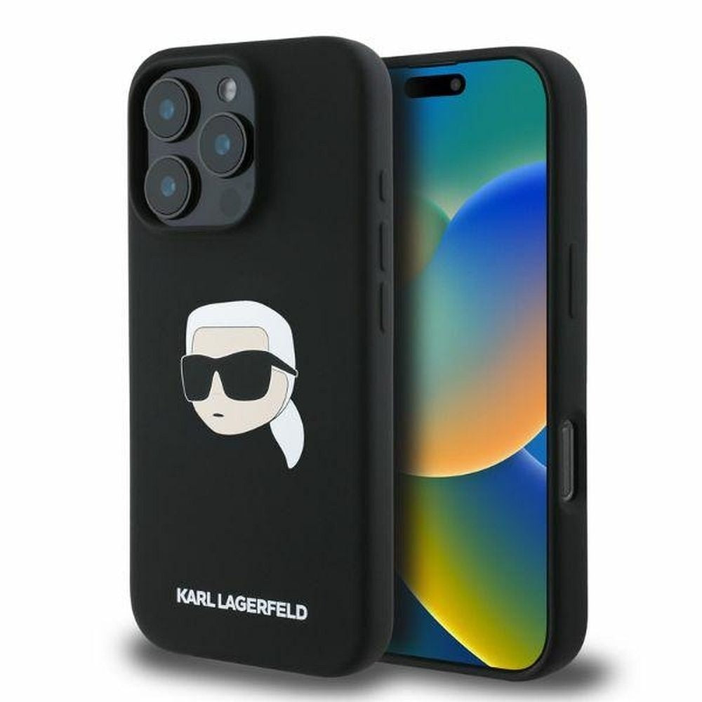 Оригинален гръб KARL LAGERFELD за IPHONE 16 Pro compatible with MagSafe KLHMP16LSKHPPLK (Sil KL Head Print) черен