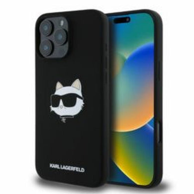 Оригинален гръб KARL LAGERFELD за IPHONE 16 Pro compatible with MagSafe KLHMP16LSCHPPLK (Sil Choupette Head Print) черен