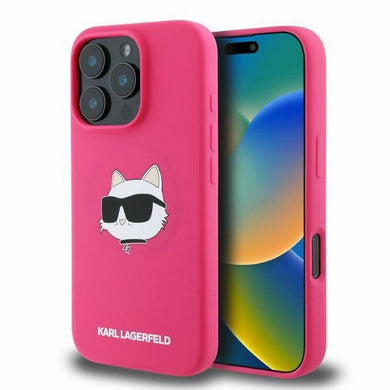 Оригинален гръб KARL LAGERFELD за IPHONE 16 Pro compatible with MagSafe KLHMP16LSCHPPLF (Sil Choupette Head Print) fuschia