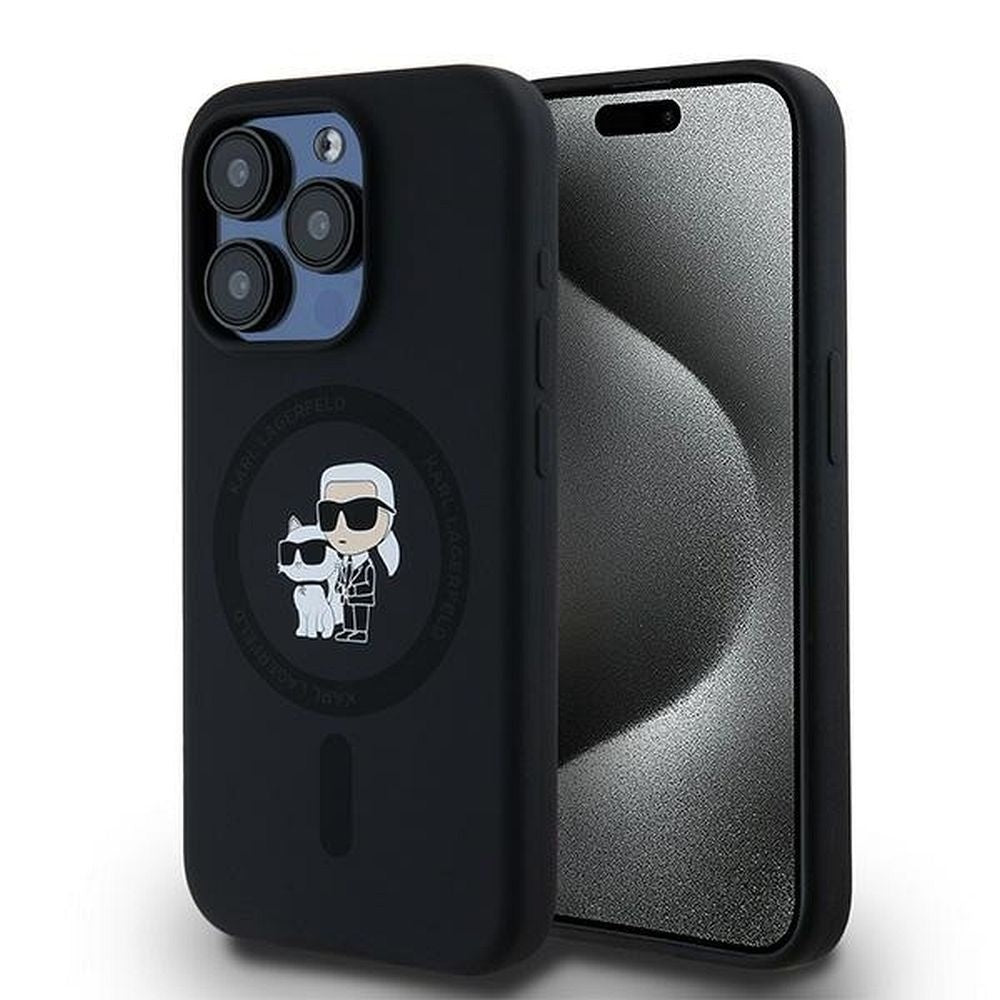 Оригинален гръб KARL LAGERFELD за IPHONE 15 Pro compatible with MagSafe KLHMP15LSCMKCRHK (Silicone KC Body Ring) черен