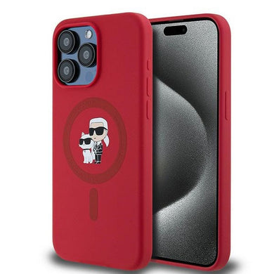 Оригинален гръб KARL LAGERFELD за IPHONE 15 Pro Max compatible with MagSafe KLHMP15XSCMKCRHR (Silicone KC Body Ring) червен