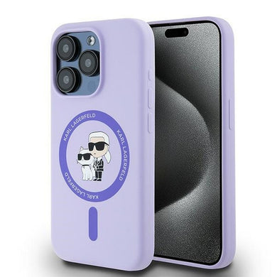 Оригинален гръб KARL LAGERFELD за IPHONE 15 Pro compatible with MagSafe KLHMP15LSCMKCRHU (Silicone KC Body Ring) лилав