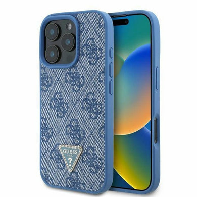 Оригинален гръб GUESS за IPHONE 16 Pro GUHCP16LP4TDPB (PU Leather 4G Triangle Strass) син