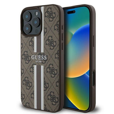 Оригинален гръб GUESS за IPHONE 16 Pro compatible MagSafe GUHMP16LP4RPSW (4G Printed Stripes) кафяв