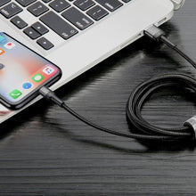 Заредете изображение във визуализатора на галерията – BASEUS кабел USB A към Lightning 2.4A Cafule CALKLF-BV3 1 м син златен
