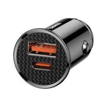 Заредете изображение във визуализатора на галерията – BASEUS зарядно за кола USB A + Type C PD3.0 QC4.0 5A 30W CCALL-YS01 черно

