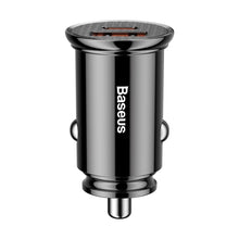 Заредете изображение във визуализатора на галерията – BASEUS зарядно за кола USB A + Type C PD3.0 QC4.0 5A 30W CCALL-YS01 черно
